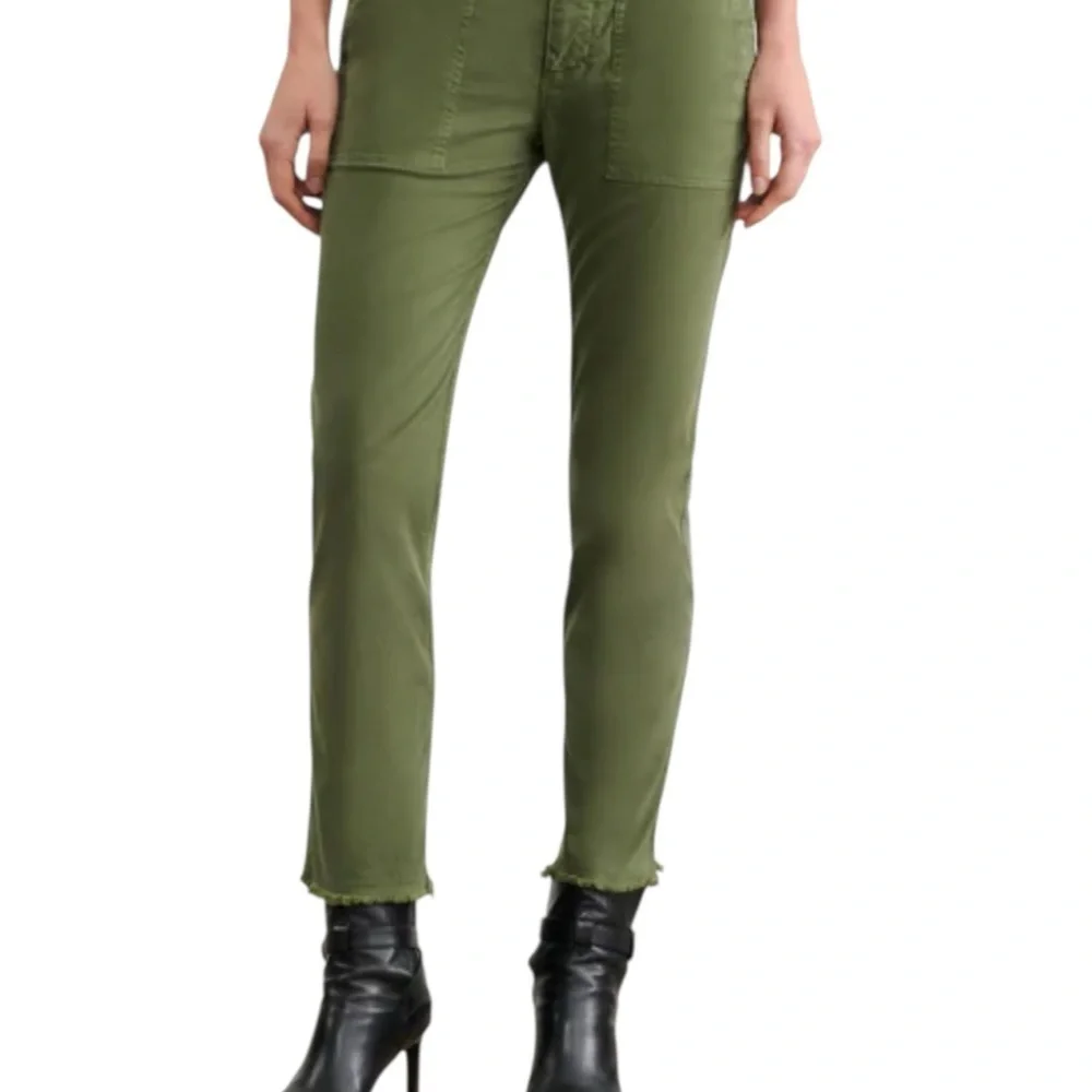 NiLi Lotan Raw Hem Crop Cotton Stretch Twill Pant in Green